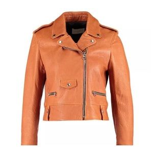 SANDRO Paris Leather Cognac Jacket, Preowned